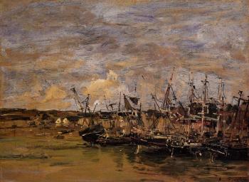 尤金 佈丹 Portrieux, Fishing Boats at Low Tide